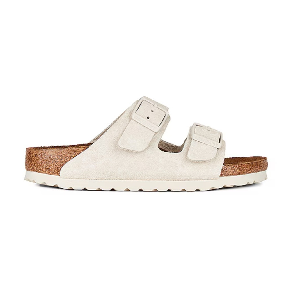 Arizona Birkenstock Soft Footbed Sandal in Antique White Suede